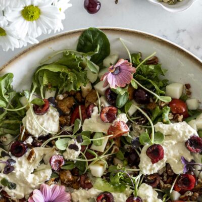 burrrata og kirsuberja kjúklingasalat