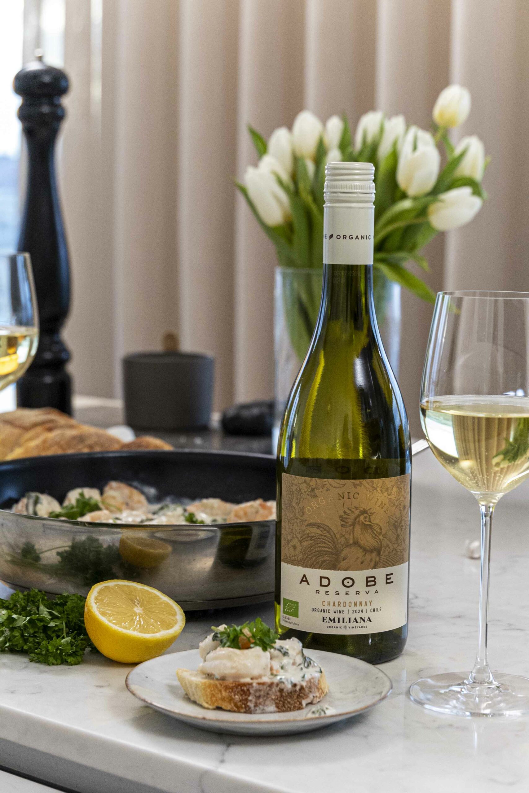 Risarækjur í hvítvínsrjómasósu 