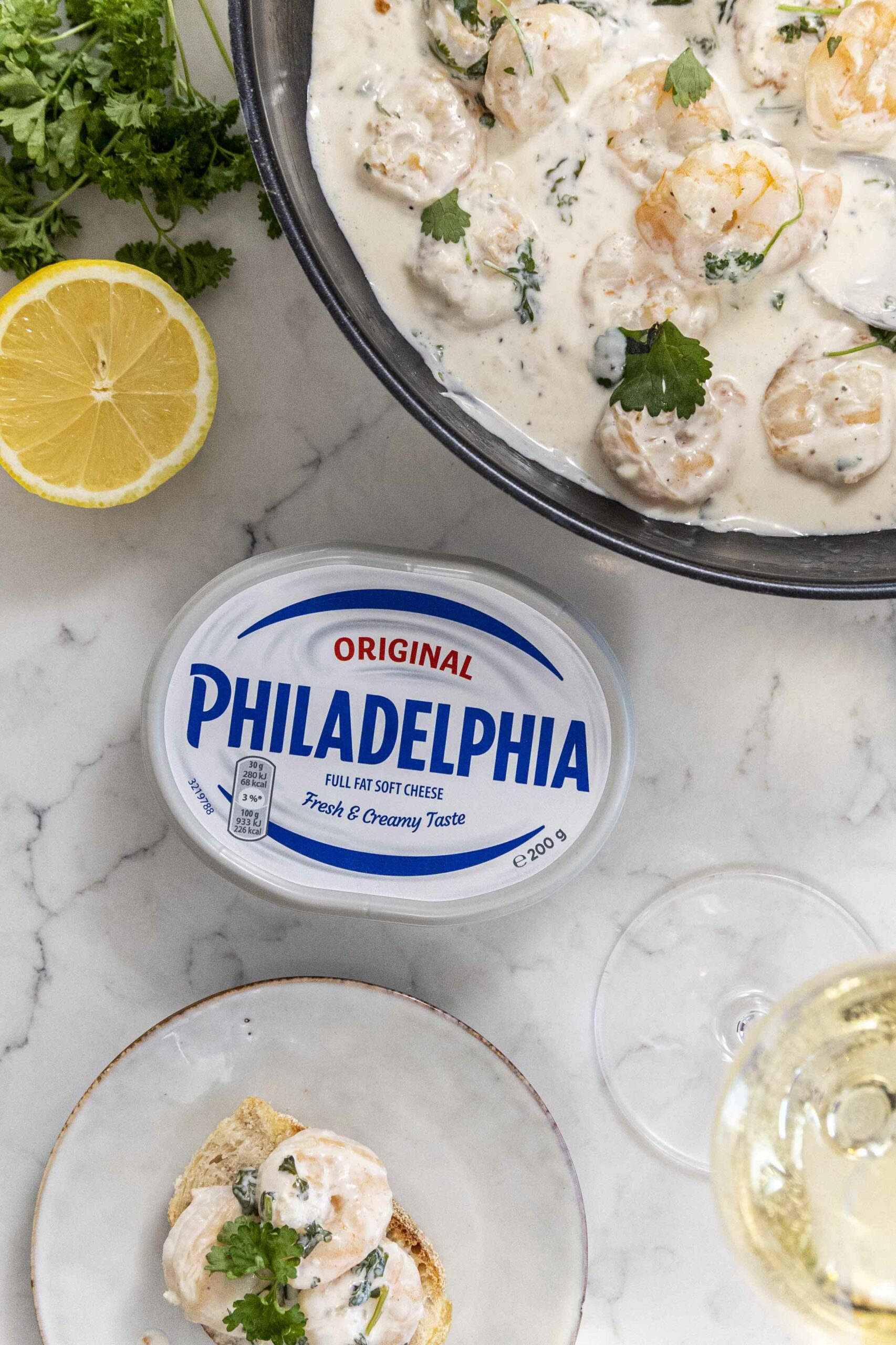 Risarækjur í hvítvínsrjómasósu 