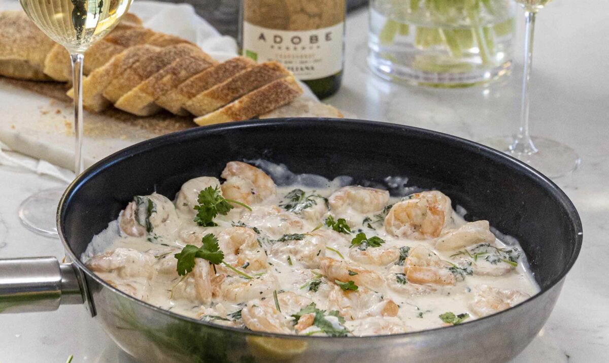 Risarækjur í hvítvínsrjómasósu