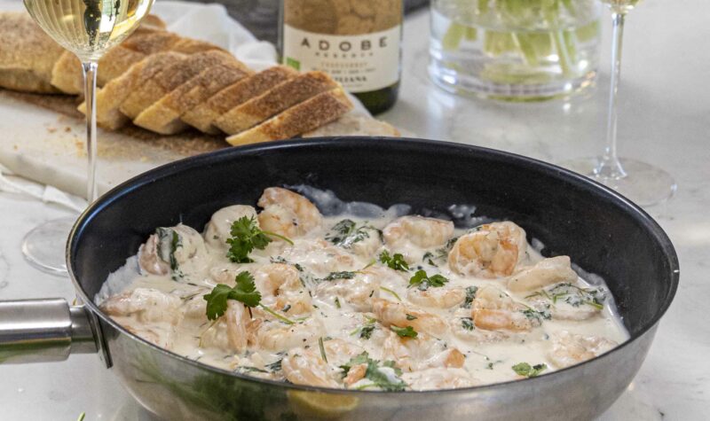 Risarækjur í hvítvínsrjómasósu