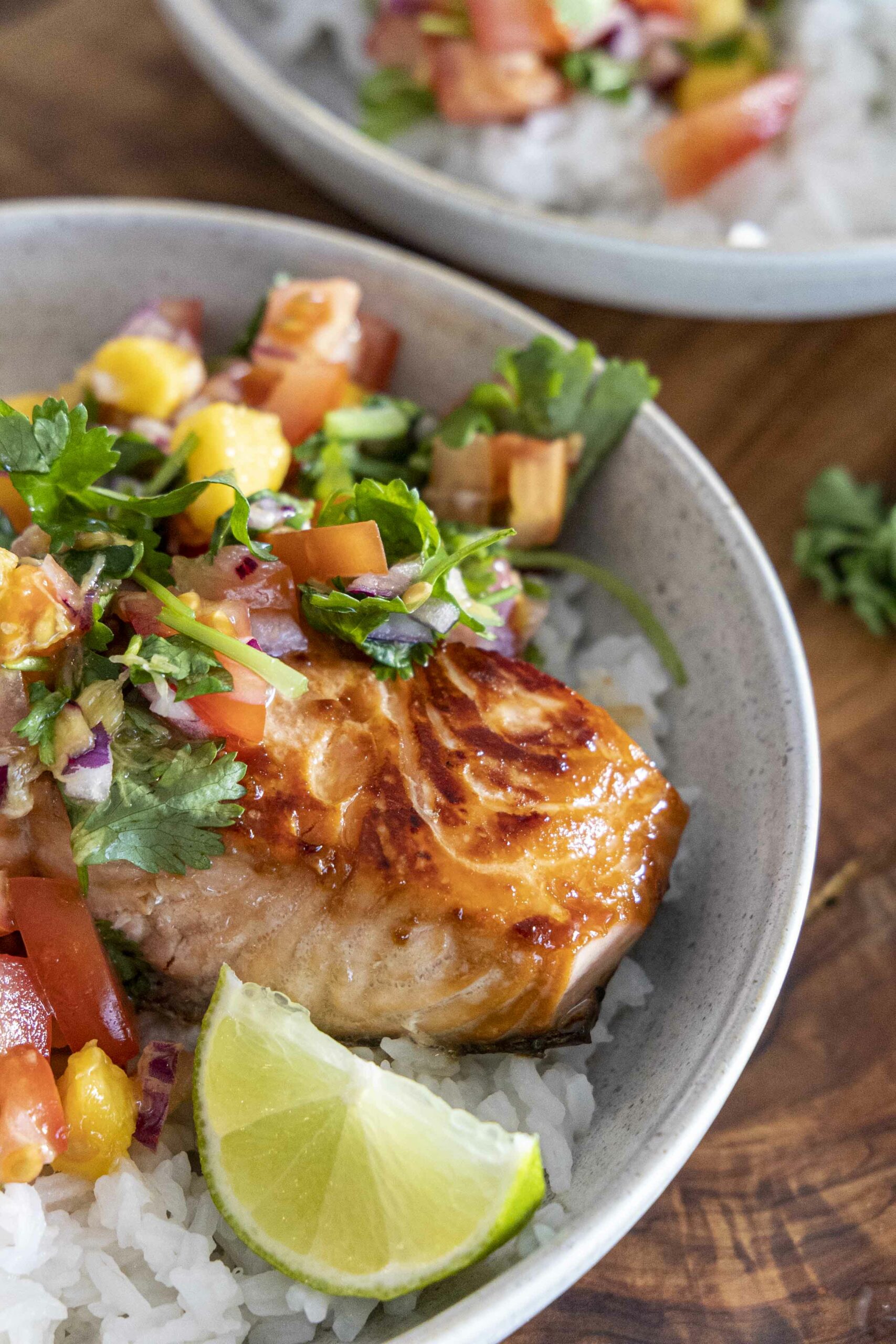 lax í hunangssoja marineringu með mangósalsa