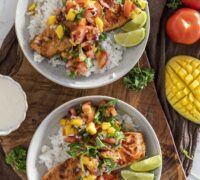 lax í hunangssoja marineringu með mangósalsa