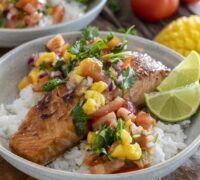 lax í hunangssoja marineringu með mangósalsa