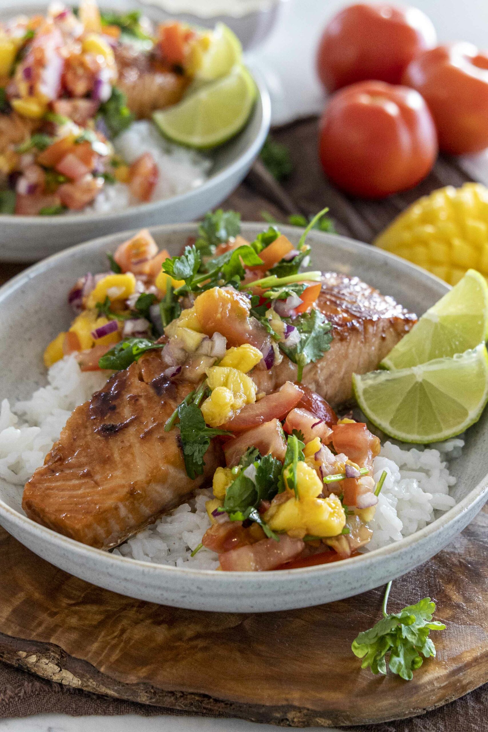 lax í hunangssoja marineringu með mangósalsa