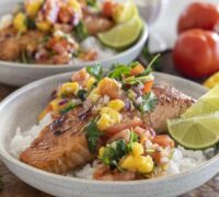 lax í hunangssoja marineringu með mangósalsa