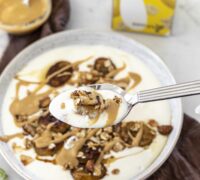 Ab mjólkur skál með smjörsteiktum bönunum