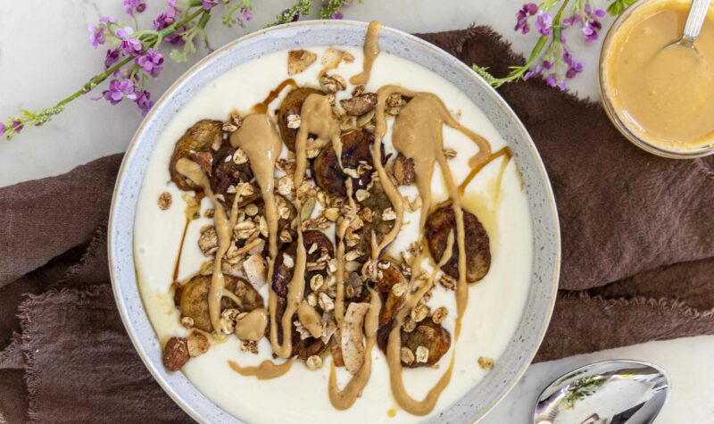 Ab mjólkur skál með smjörsteiktum bönunum