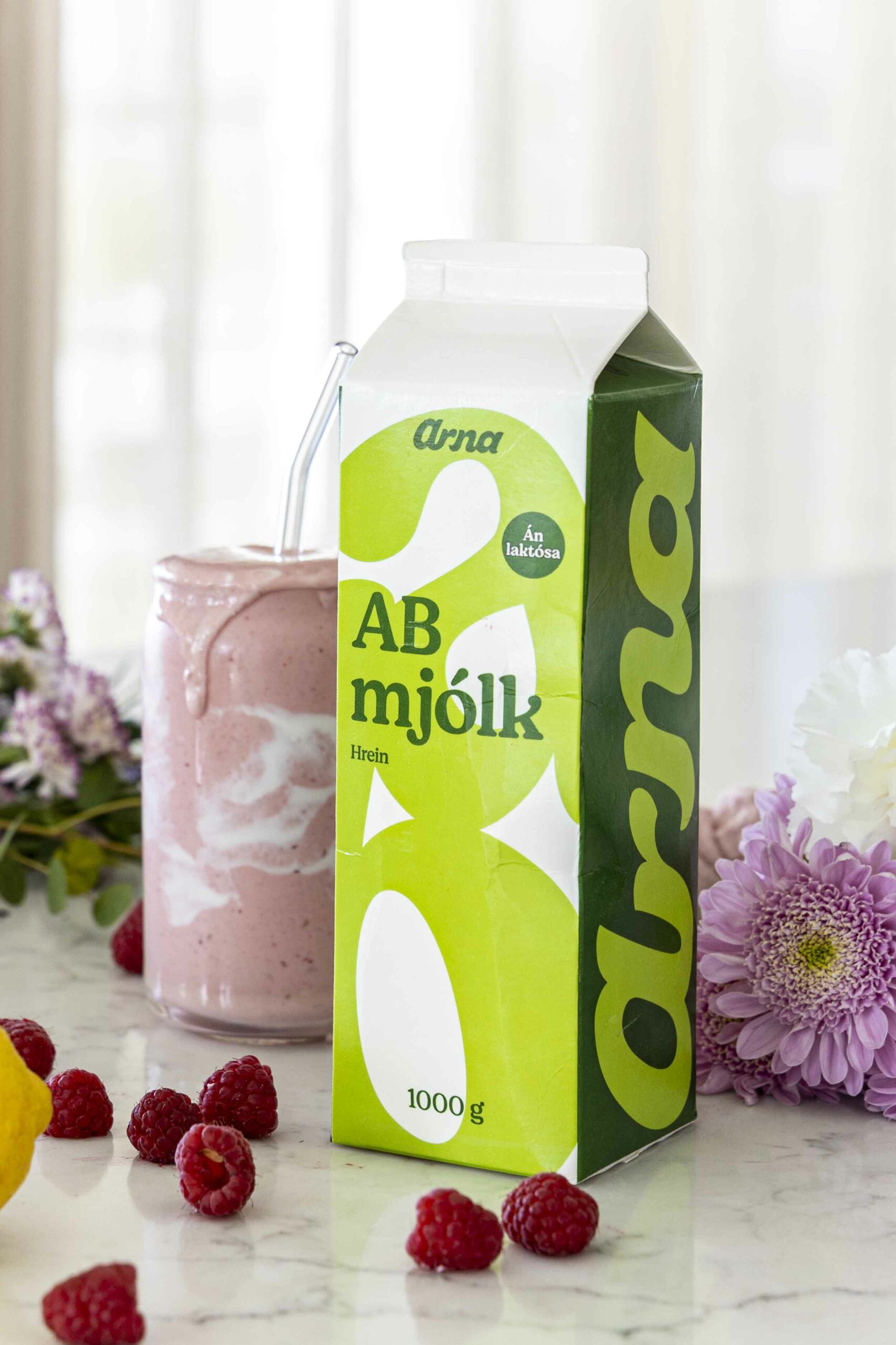 Bleikur berjasmoothie með ab mjólk - ríkur af góðgerlum