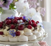 Hjúplakkrís og hindberja pavlova